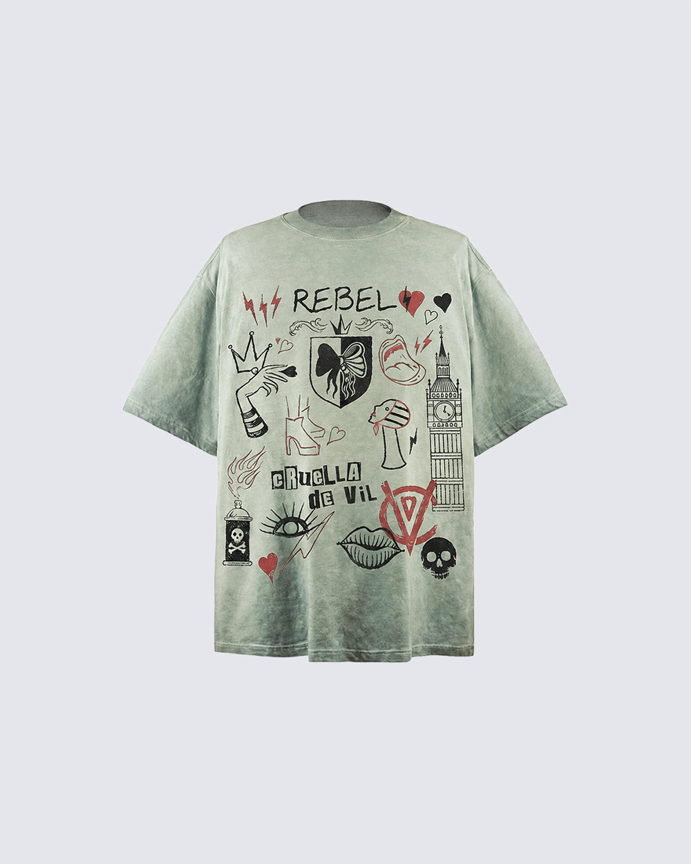 Y2K Rebel Doodle Graphic Washed Cotton T-Shirt New