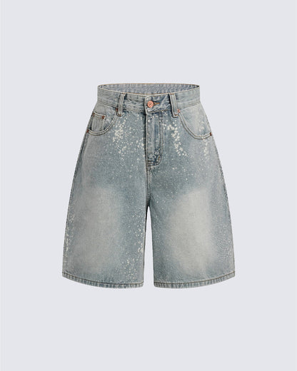 New Paint Splatter High Street Wide Denim Shorts