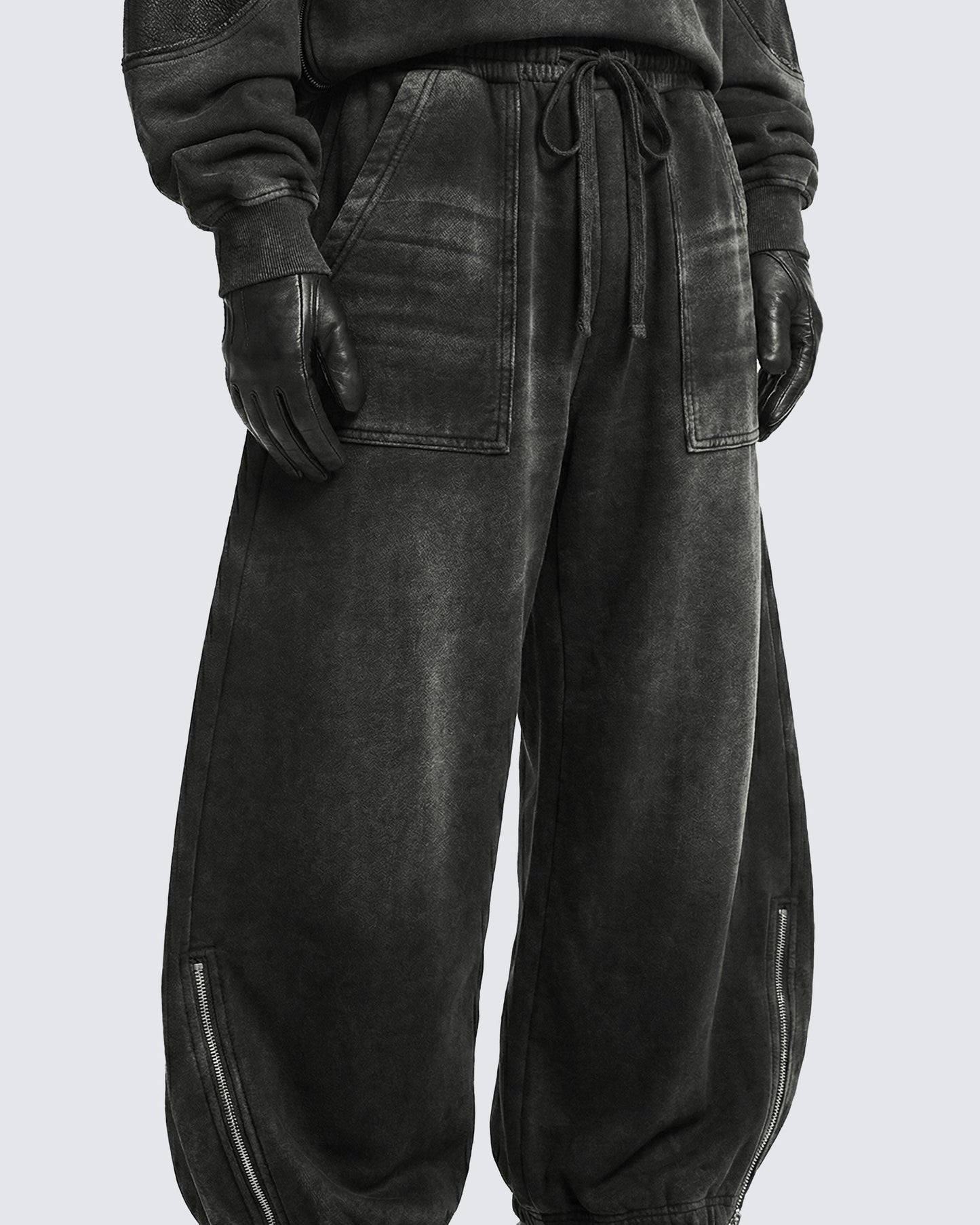 LOW SATURATION-Spring New Washed Zip Hem Sweatpants