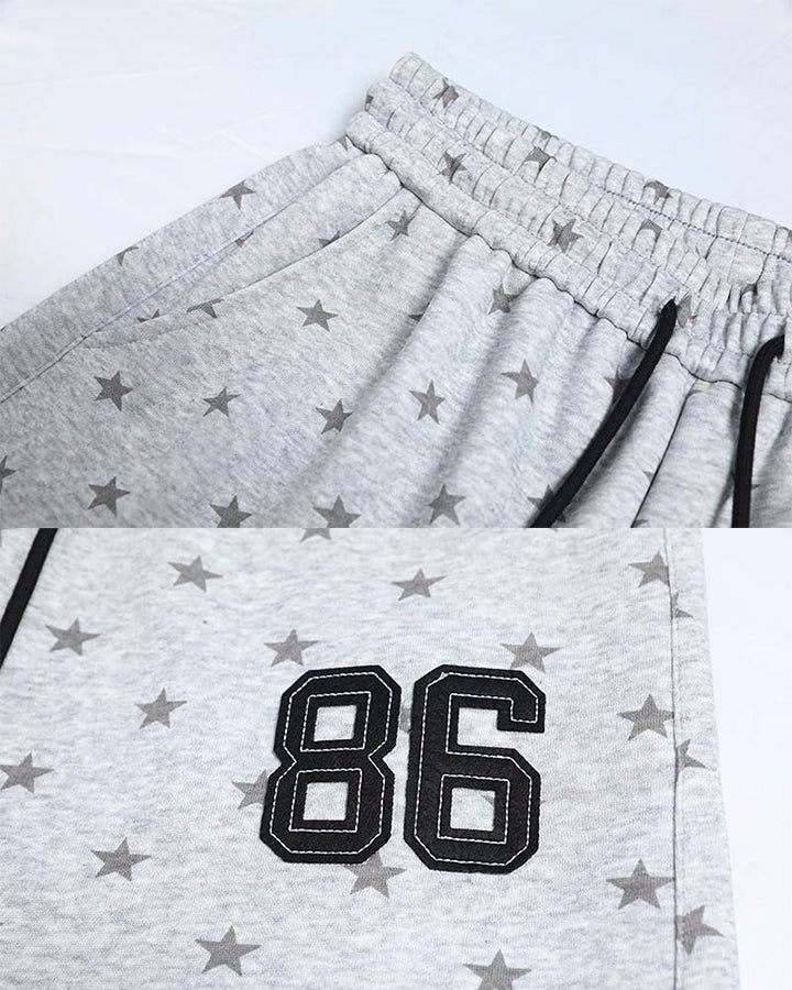Star Print Embroidered Wide Leg Sweatpants