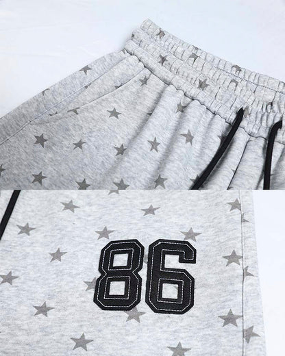 Star Print Embroidered Wide Leg Sweatpants