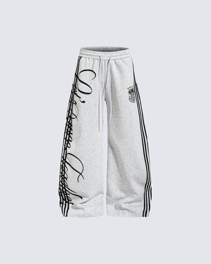 Curved Script Stripe Wide-Leg Sweatpants