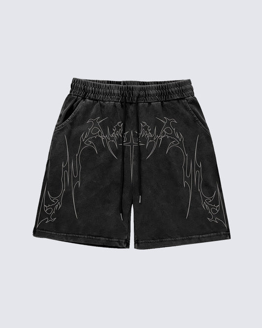 Vintage Distressed Graphic Print Shorts