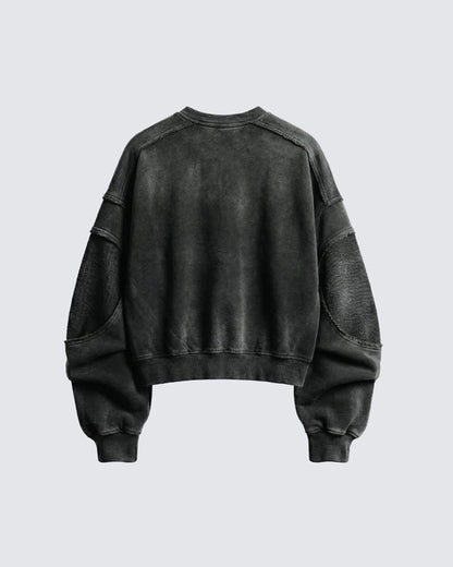 LOW SATURATION-Washed Zip Detail Cropped Sweatshirt