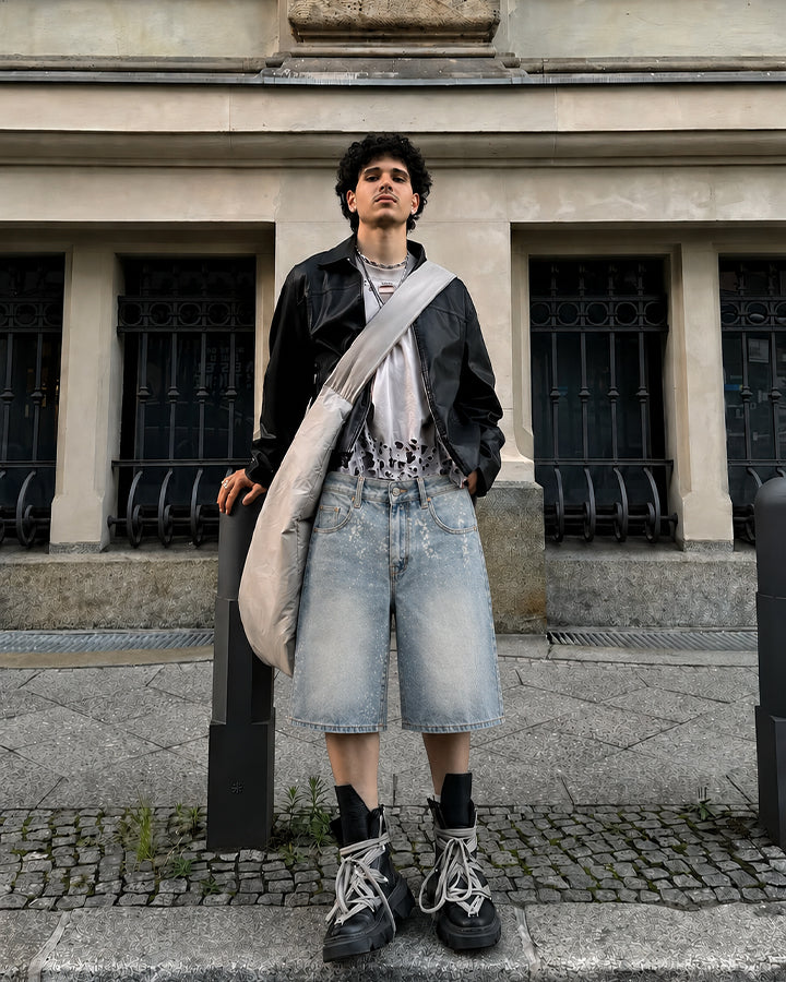 New Paint Splatter High Street Wide Denim Shorts