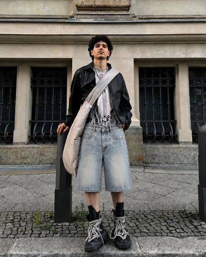 New Paint Splatter High Street Wide Denim Shorts