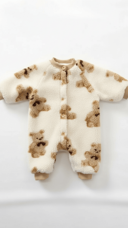 Bear Fleece Romper Cream or Brown