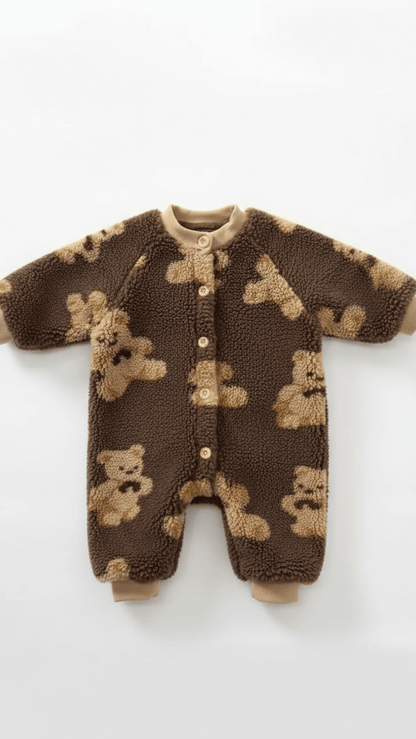 Bear Fleece Romper Cream or Brown