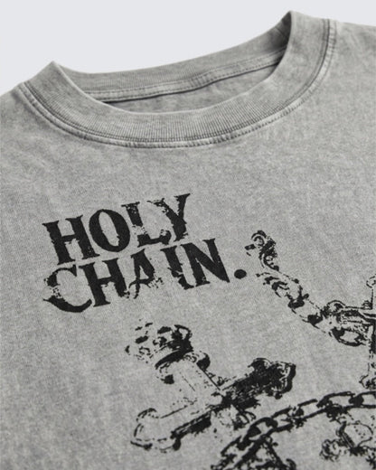 Vintage Washed Chain Cross Graphic Oversized T-Shirt