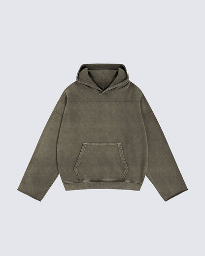 Washed Split-Panel Frayed Hoodie