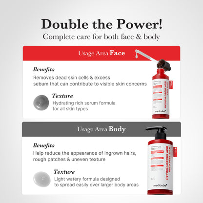 Medicube Body Peel Shot with Hypochlorous Acid | Gentle Body Exfoliating Serum for Dead Skin & Texture | Rice Extract & Panthenol | 9.46 fl oz