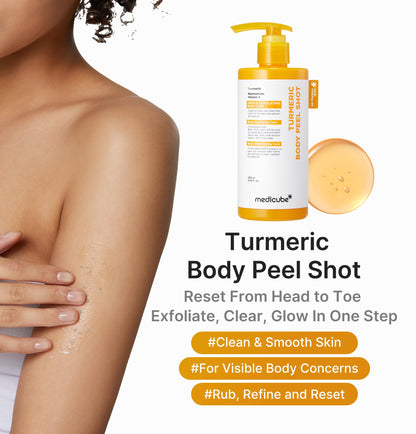 Medicube Body Peel Shot with Turmeric | Gentle Exfoliating Serum with BHA, LHA & PHA for Dead Skin, Texture & Excess Sebum | 9.46 fl oz