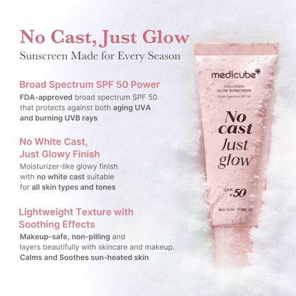 Medicube No Cast Just Glow Collagen Sunscreen SPF 50 | Lightweight, Hydrating, No White Cast