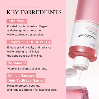 medicube PDRN Toner Rose – Lightweight Rose PDRN Peptide Toner for Radiant, Even Skin Tone | Korean Skincare
